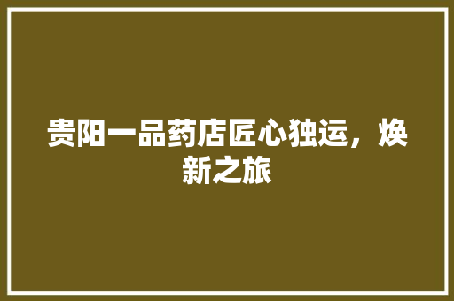 贵阳一品药店匠心独运，焕新之旅