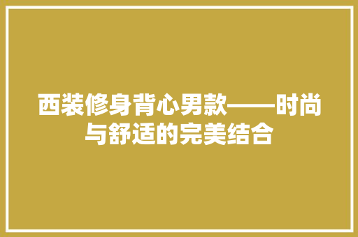 西装修身背心男款——时尚与舒适的完美结合