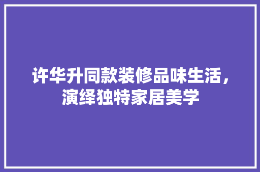 许华升同款装修品味生活，演绎独特家居美学