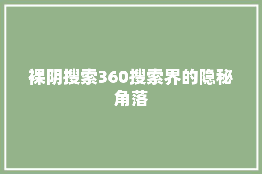 裸阴搜索360搜索界的隐秘角落