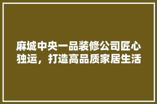 麻城中央一品装修公司匠心独运，打造高品质家居生活