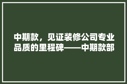 中期款，见证装修公司专业品质的里程碑——中期款部门工作
