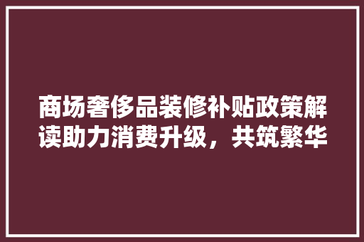 商场奢侈品装修补贴政策解读助力消费升级，共筑繁华商圈